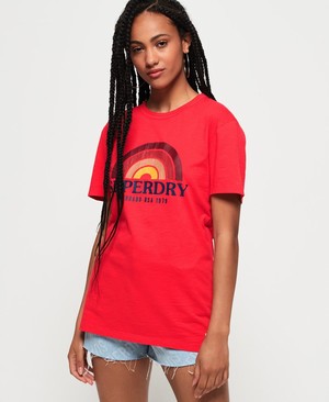 Superdry Vintage Text Graphic Női Pólók Piros | DNLXG4897